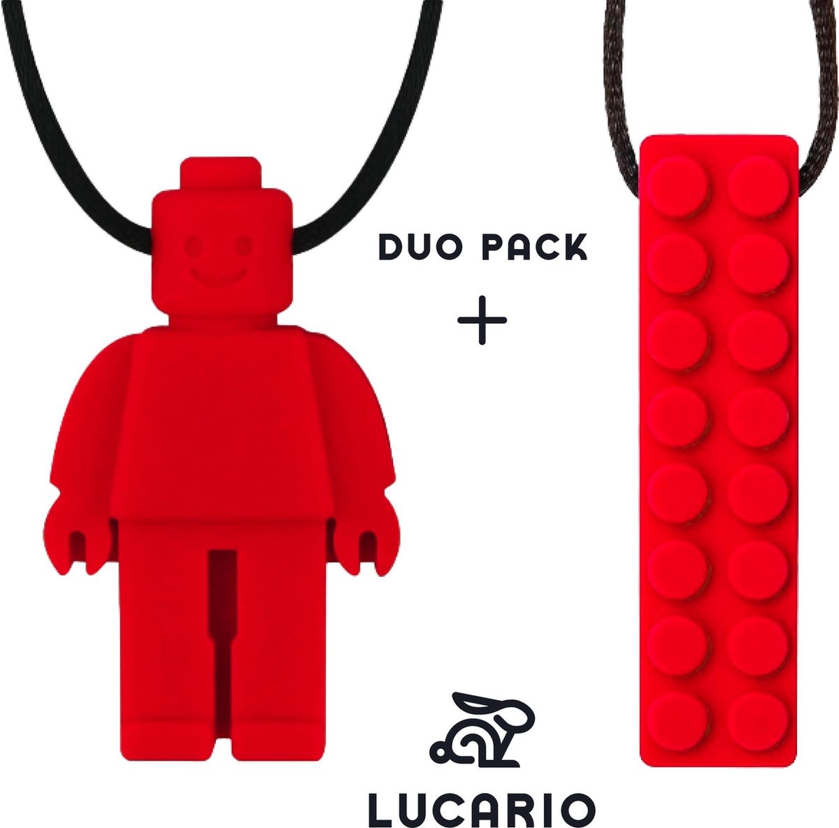 Bijtketting - Kauwketting | Lego design Rood | DUOPACK