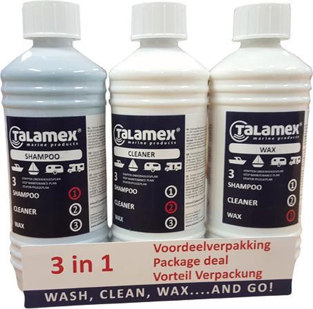 TALAMEX ONDERHOUDSSET SHAMPOO. CLEANER EN WAX