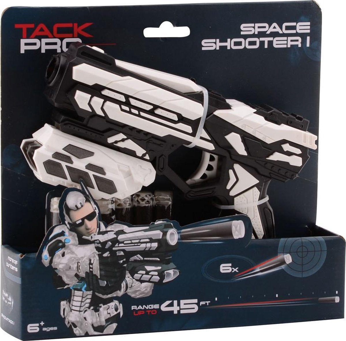 Tack Pro Space Shooter 18cm 6 Darts Blaster Zwart/Wit (darts incl)