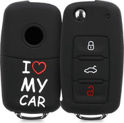 kwmobile autosleutelhoes voor VW Skoda Seat 3-knops autosleutel - Siliconen beschermhoes in wit / rood / zwart - I Love My Car design