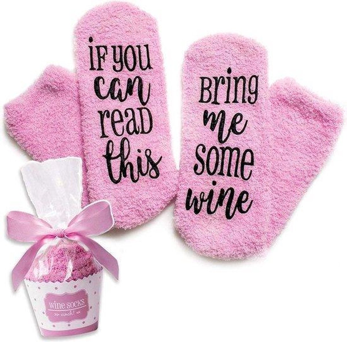 Cupcake Wijn Sokken fluffy - Huissokken - dames - one size - anti slip - Cadeau voor haar - grappig - Housewarming - Verjaardag
