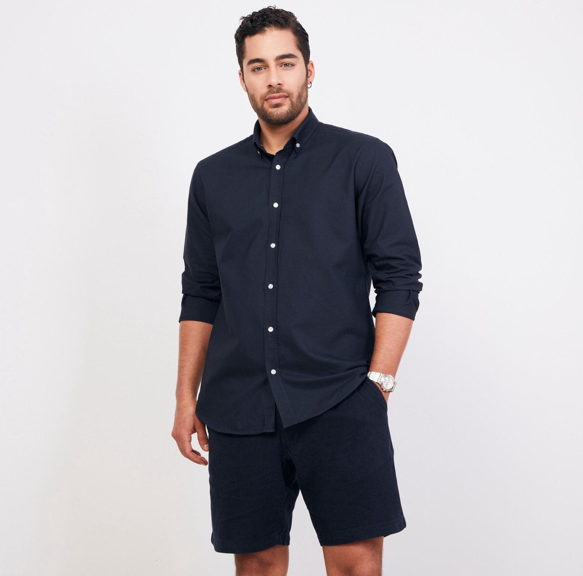 ULTRAMARINE Oxford Shirt Heren van 100% Katoen - Overhemden Heren Volwassen met Klassieke Kraag met Knopen - Blouse Heren met Lange Mouw - Longsleeve Heren  - Overhemd / Topjes voor Heren - Marineblauw - S