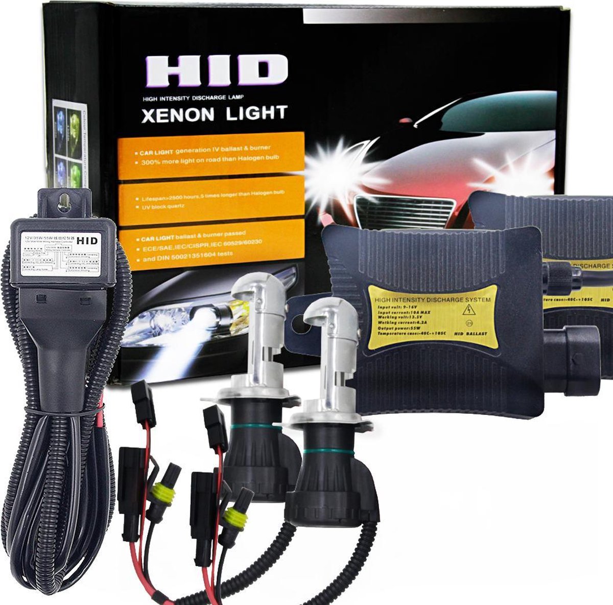 55W H4 / HB2 / 9003 4300K HID Xenonlichtconversiekit met slanke ballast hoge-intensiteitsontladingslamp
