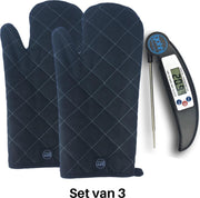 Gohh® Canvas Ovenwanten 2 stuks en 1 Digitale Vleesthermometer (beiden zwart)