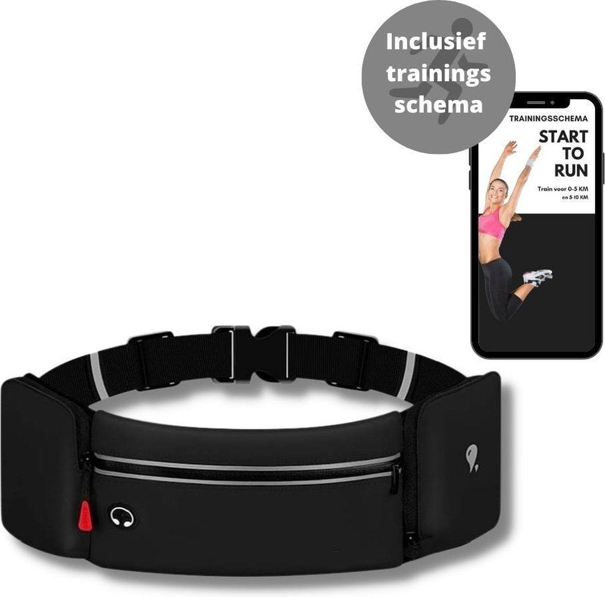 Hardloop gordel zwart - Running belt - Sport heuptas - Hardloop Heuptas - Sport Heupband - Hardloopband - Sportband - Hardloop riem - Hardloop accessoires - Hardloopband Telefoonhouder - INCLUSIEF GRATIS TRAININGSSCEMA