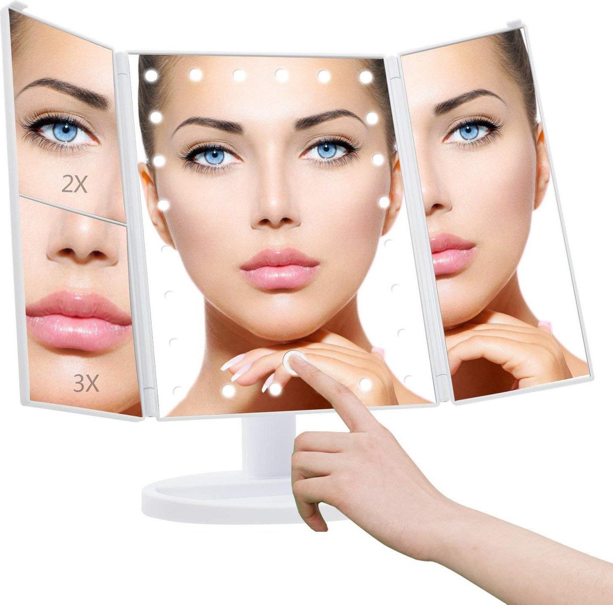 Make-up Spiegel – LED verlicht - 2 en 3 keer Vergroting - 3 Luiken - 180° rotatie