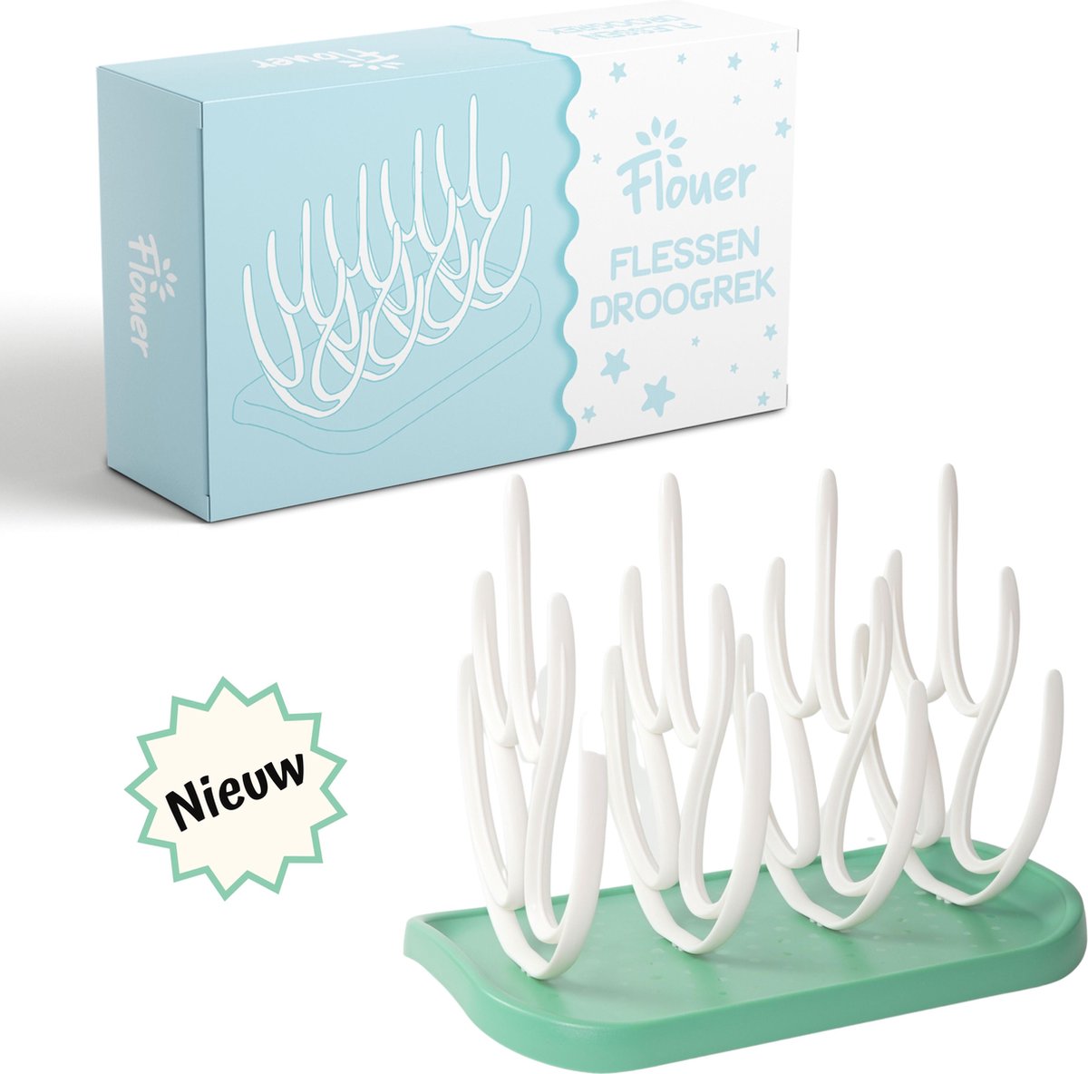 Flouer Flessen Droogrek - Flessenrek Baby - Droogrek Flessen Baby - Drying Rack - Afdruiprek Babyfles - Groen