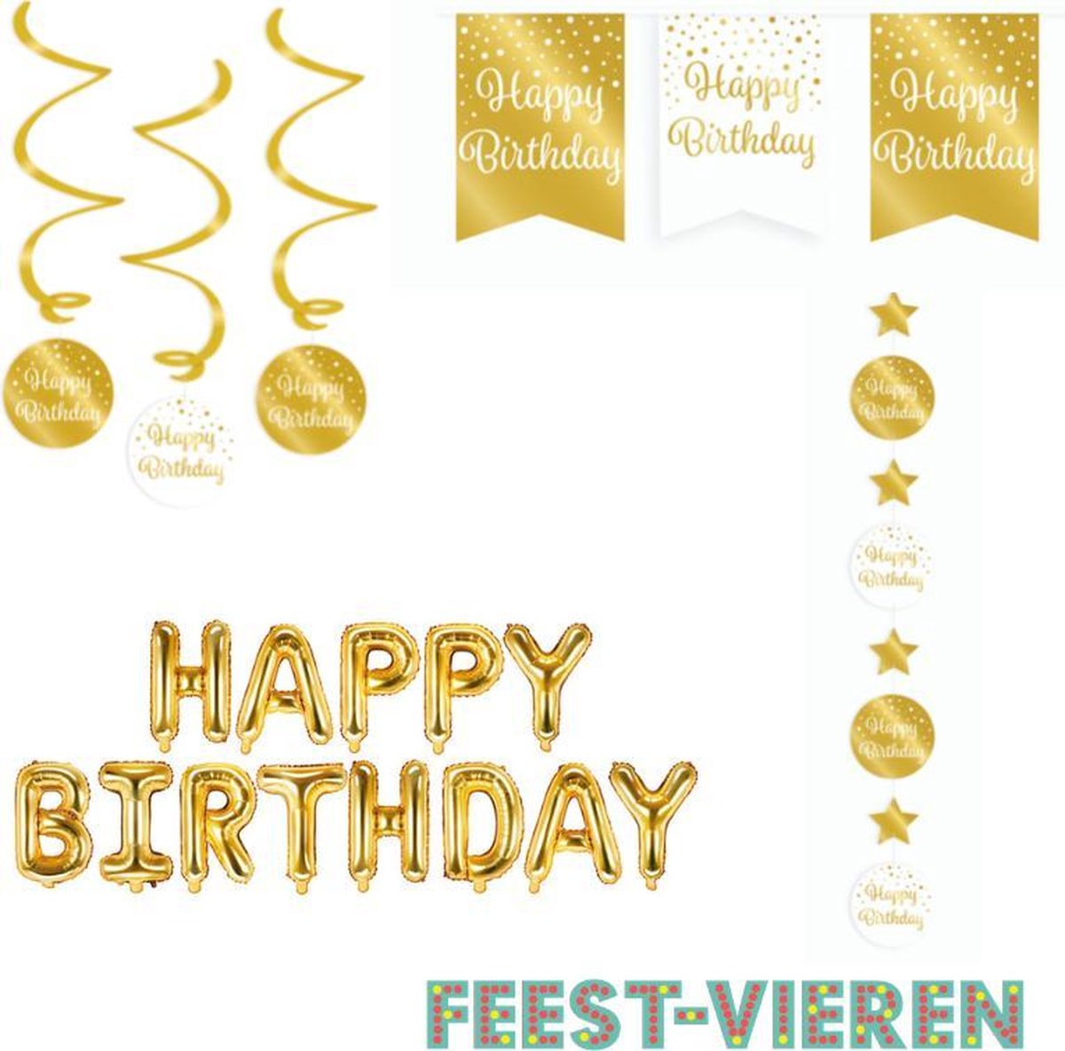 Verjaardagspakket goud Happy Birthday