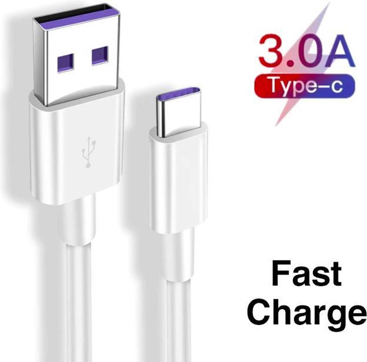 USB-C kabel - 3A Snellaad kabel - USB naar USB C - 1 meter - Wit