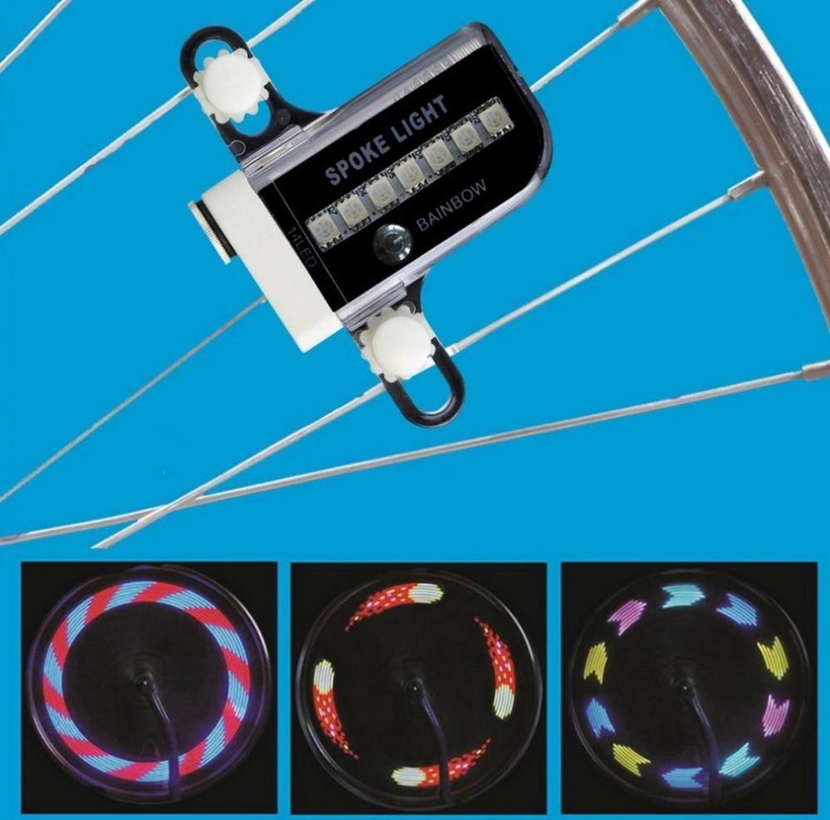 Fietswiel verlichting met 14 LED lampen. Maken 30 verschillende patronen. Prachtige fietslamp voor de spaken.