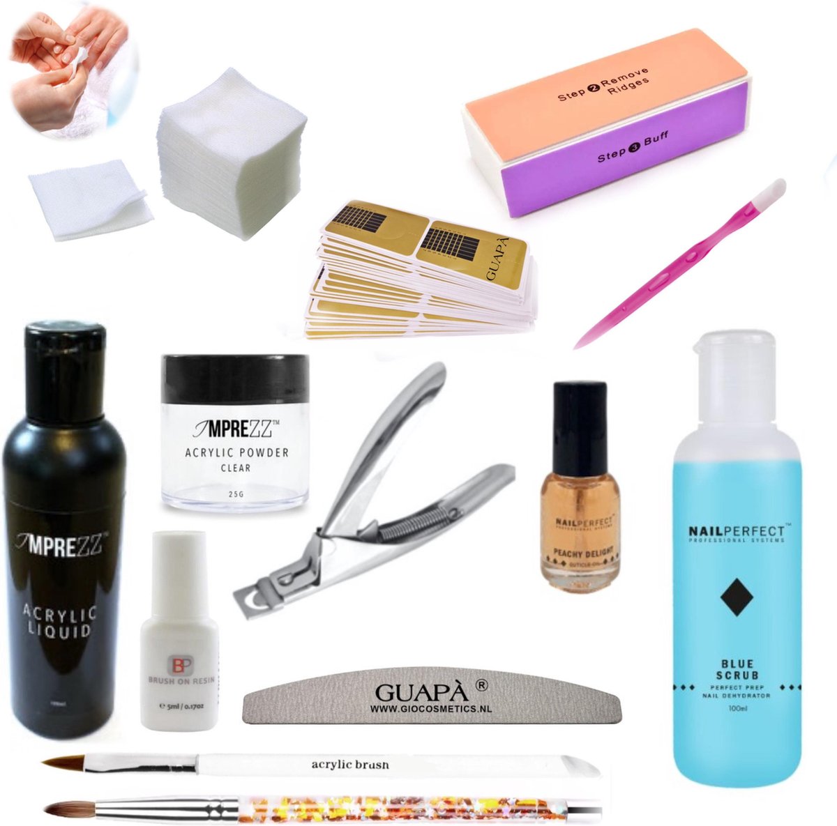 GUAPÀ® Acryl Nagels Starterspakket Deluxe voor het maken van prachtige Acrylic Nagels - Incl Acryl Poeder Clear
