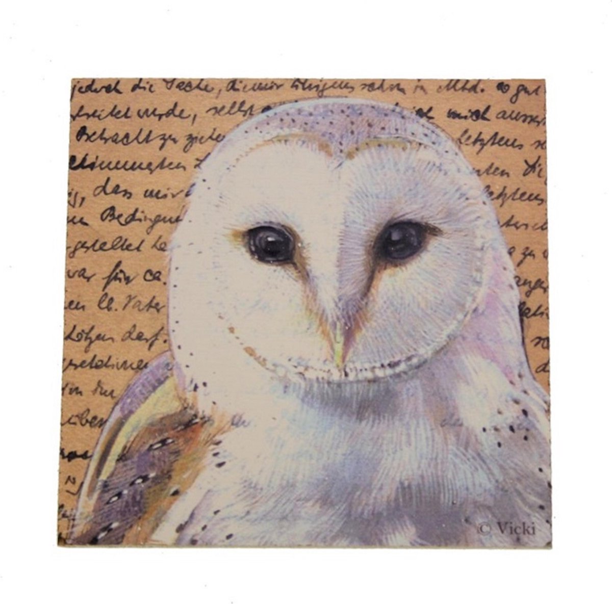 12 x Onderzetter hout Uil wit 10x10cm