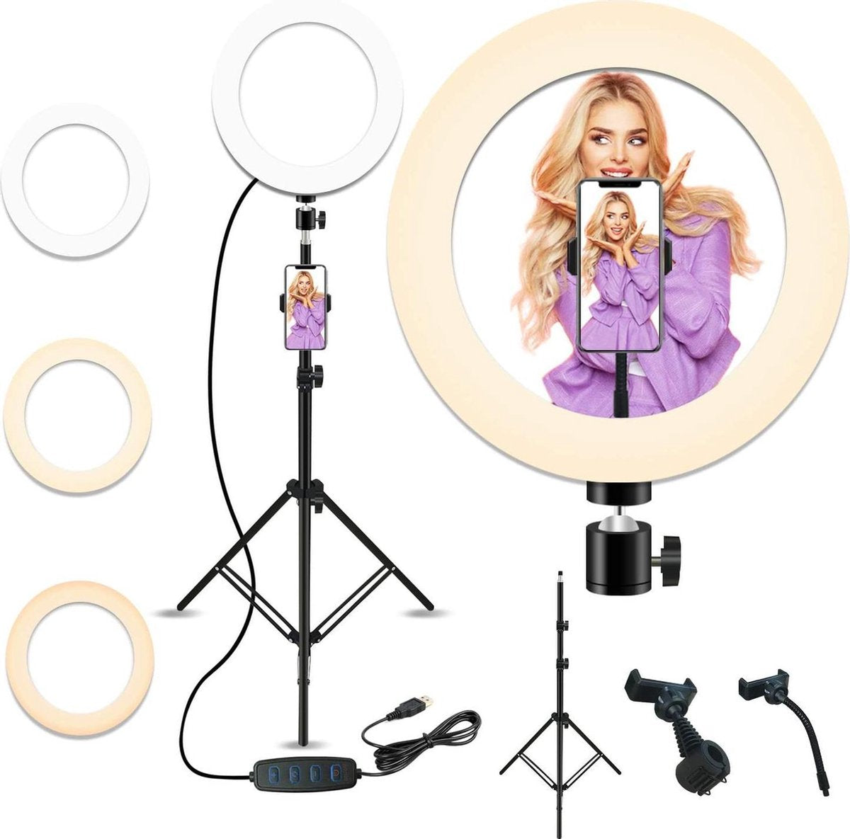 Ringlamp - Met statief voor uw smartphone – Ringlight – Vloggen – 10 inch – 150 cm statief – explainer video – TikTok – Tutorials – Streaming