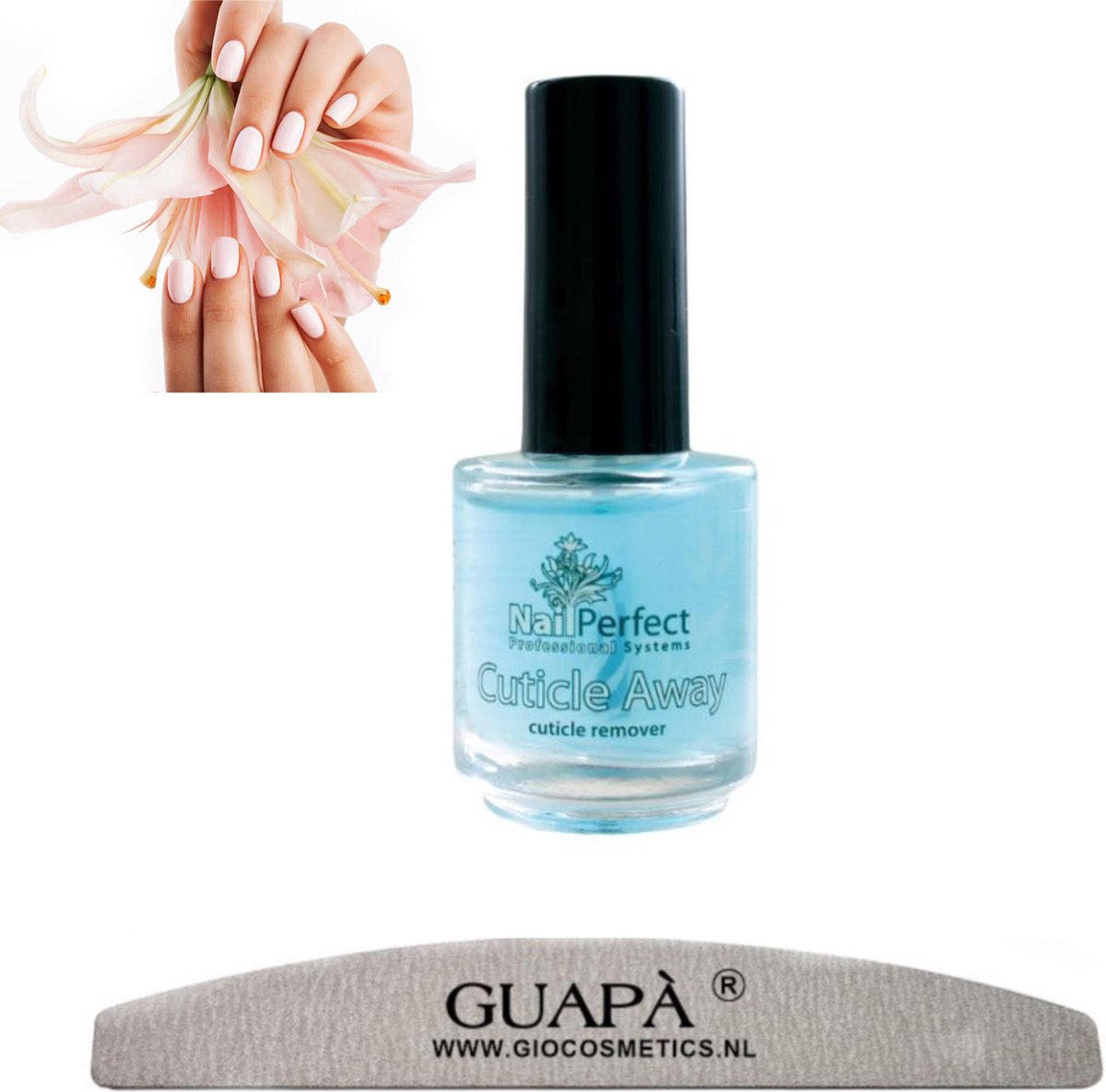 GUAPÀ® Cuticle Remover Nagelriem verwijderaar Crème 5 ml | Cuticle Away + Nagelvijl 100/180