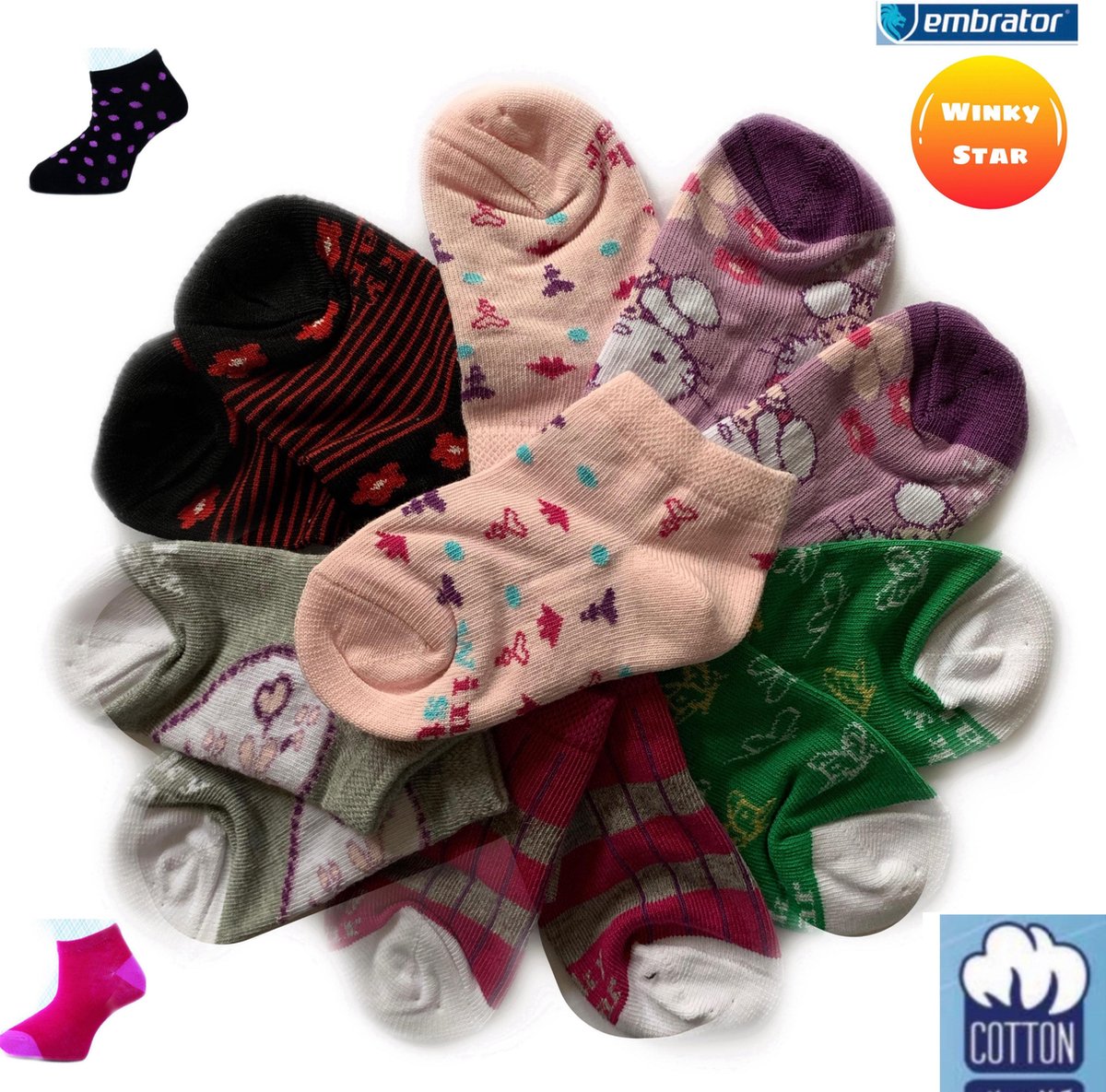 Kinder Sneakersokken Meisjes 6-paar met design schoenmaat 26 27 28