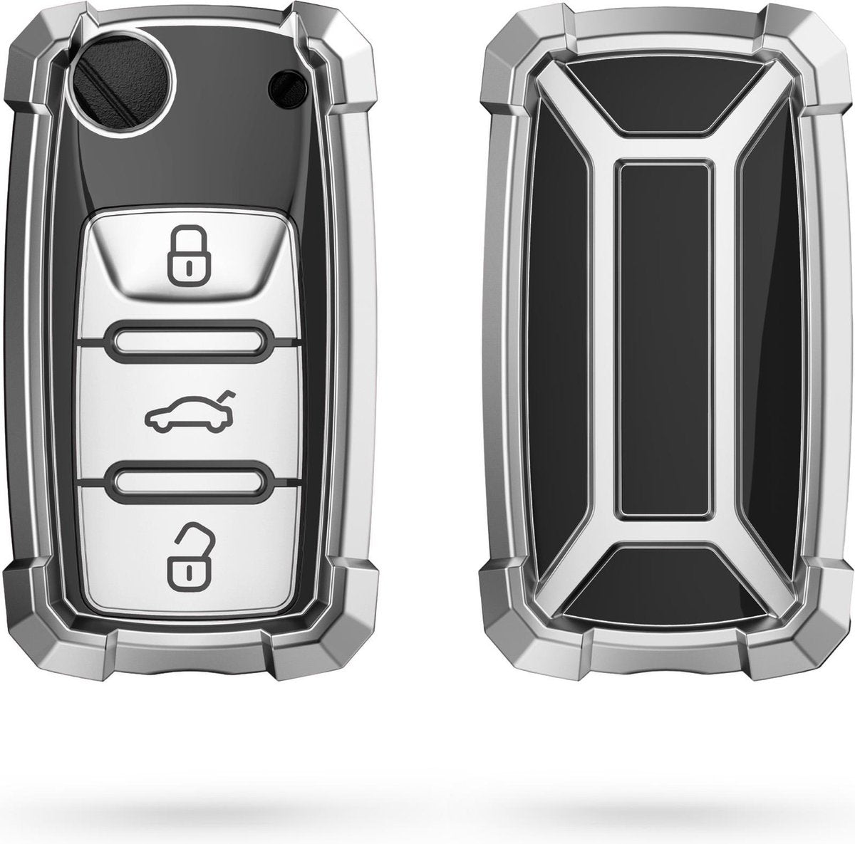 kwmobile autosleutelhoes voor VW Skoda Seat 3-knops autosleutel - TPU beschermhoes - sleutelcover - Transformer Sleutel design - hoogglans zilver / zwart