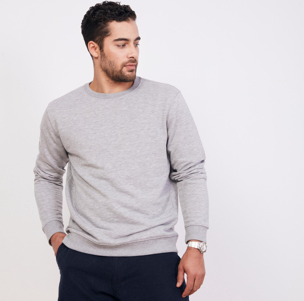 ULTRAMARINE Trui Heren met Ronde Hals van 100% Katoen - Sweater Heren met Lange Mouwen - Truien Heren Volwassenen - Sweatshirt Heren - Longsleeve Heren - Pullover Mannen - Grijs - XL