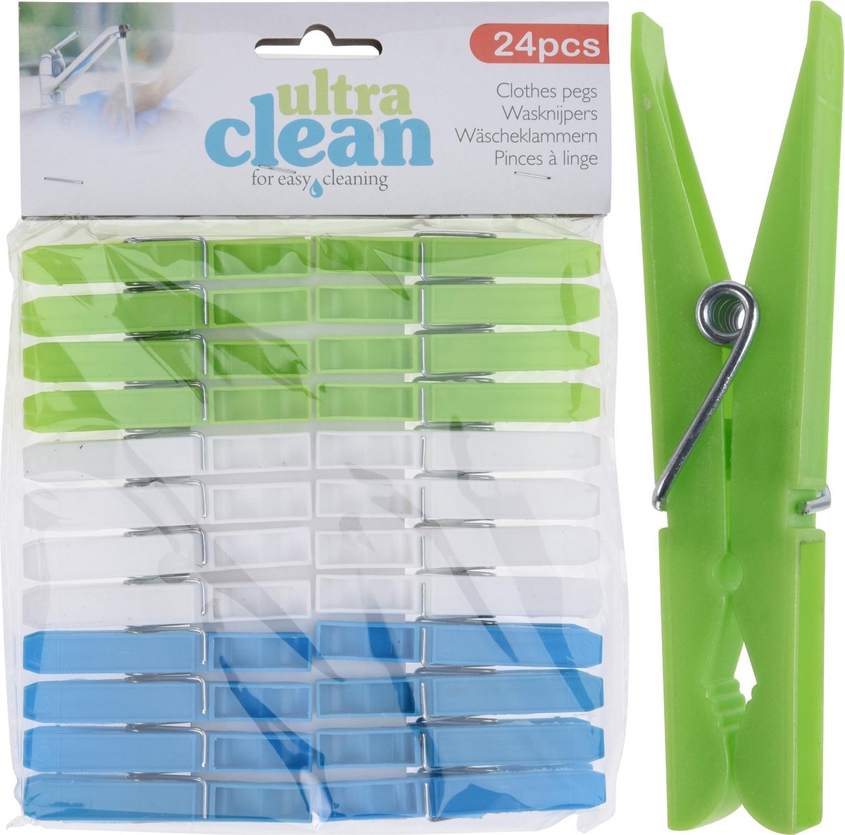 120x Wasknijpers groen/blauw/wit van kunststof 7 cm - Huishouding - De was doen - Was ophangen - Wasknijpers/wasgoedknijpers/knijpers kunststof
