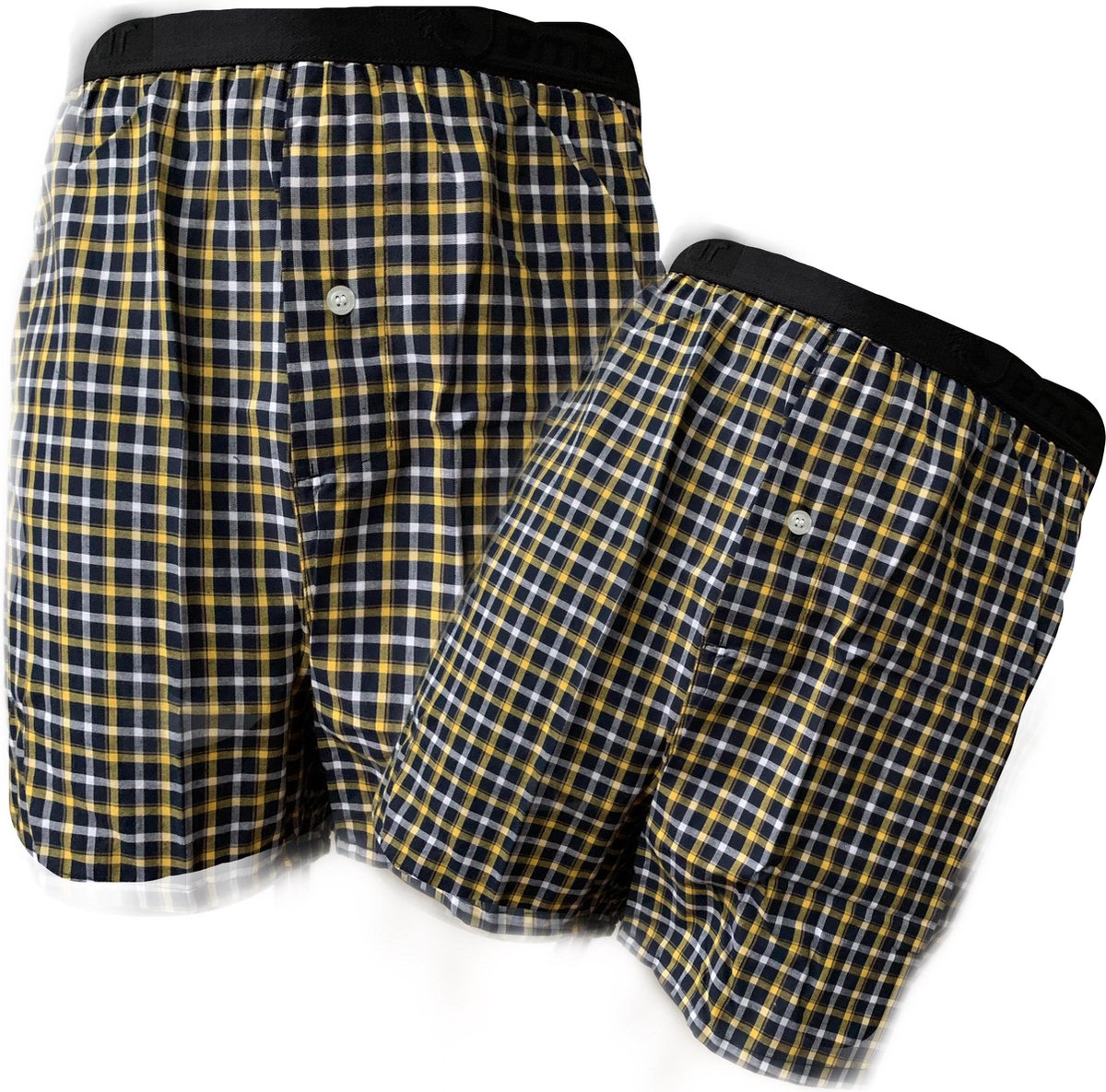 Embrator 2-stuks mannen Boxershort geweven katoen donkerblauw/geel 4XL