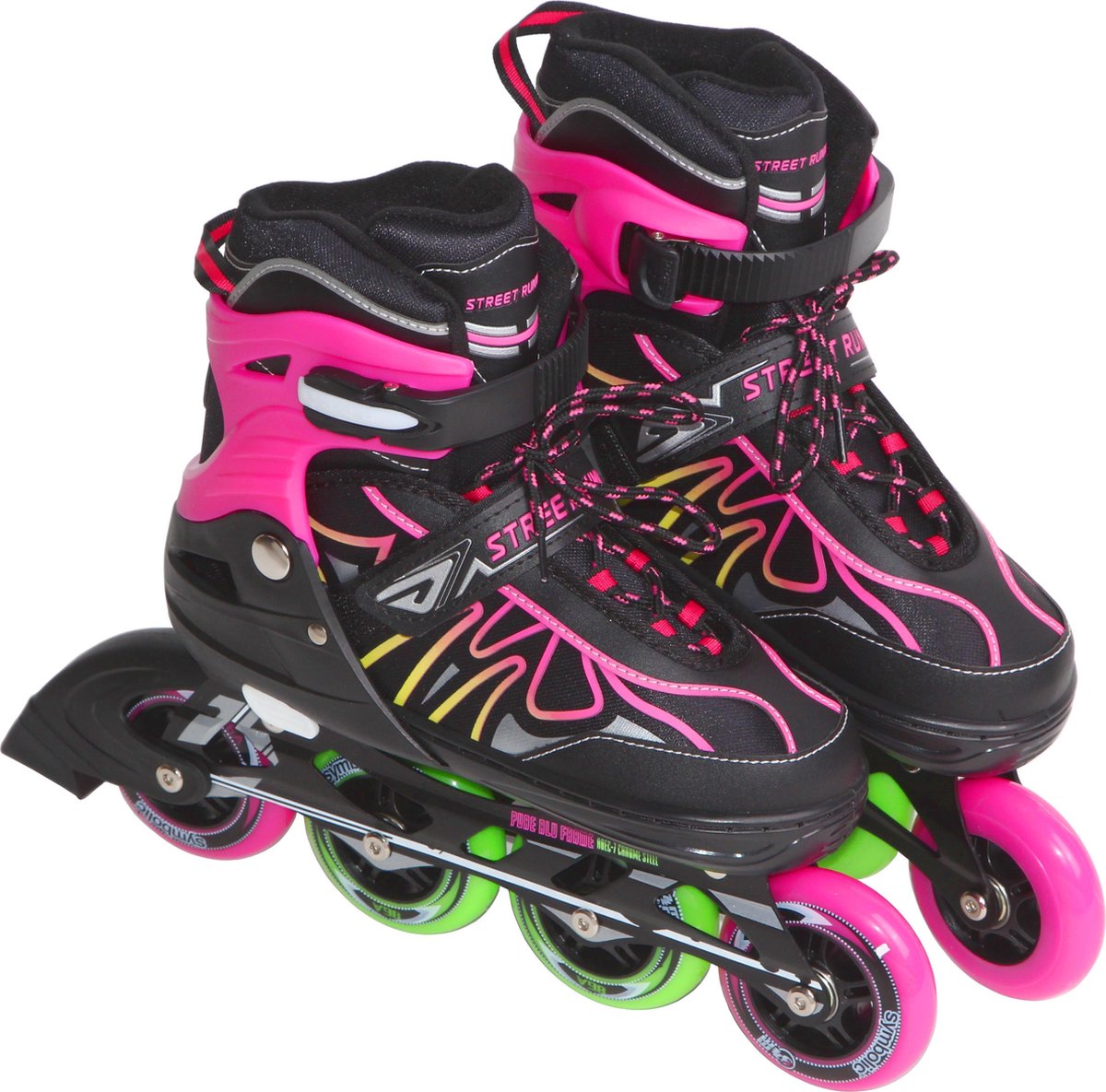 Laubr Streetrunner skeelers Maat 35-38 abec 7 - zwart/roze/groen