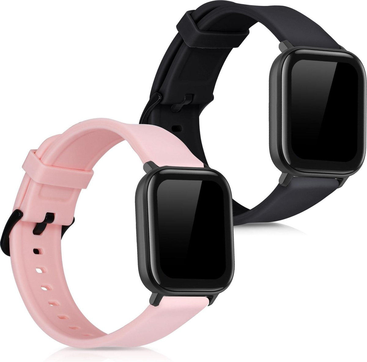 kwmobile 2x horlogeband voor Huami Amazfit GTS / GTS 2 / GTS 2e - siliconen band voor fitnesstracker - zwart / poederroze