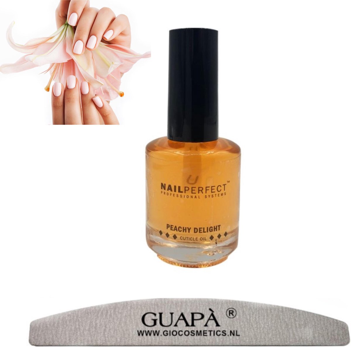 GUAPÀ® Nagelriemolie Peach 5 ml | Cuticle Oil + Nagelvijl 100/180