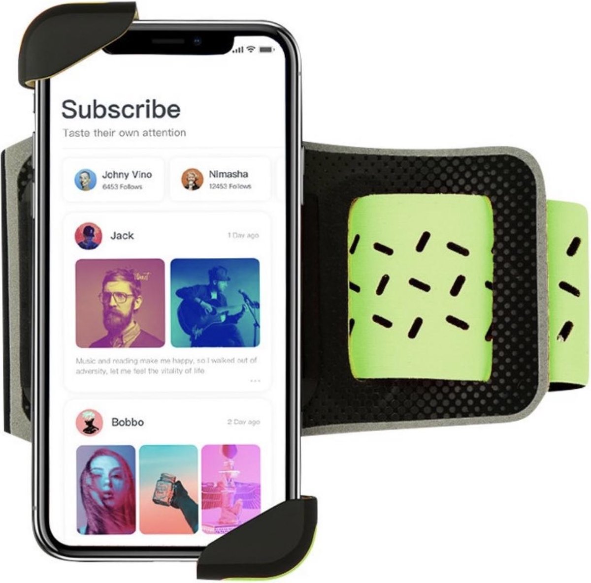 Casies Hardloophouder Zwart / Groen - Universele Smartphone Hardloop Armband - Sportarmband