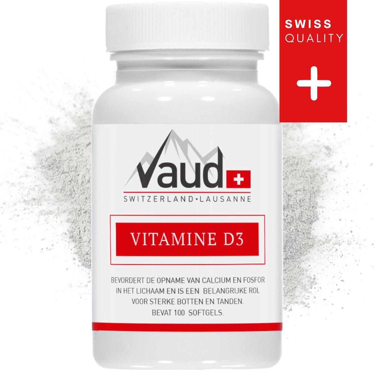 Vaud | Vitamine D3 | 100 softgels | 75mcg | 3000IE | Vitamines | Vitamine D | Ondersteunt het immuunsysteem en een normale spierwerking | Voor sterke botten en tanden | Hoog gedoseerd