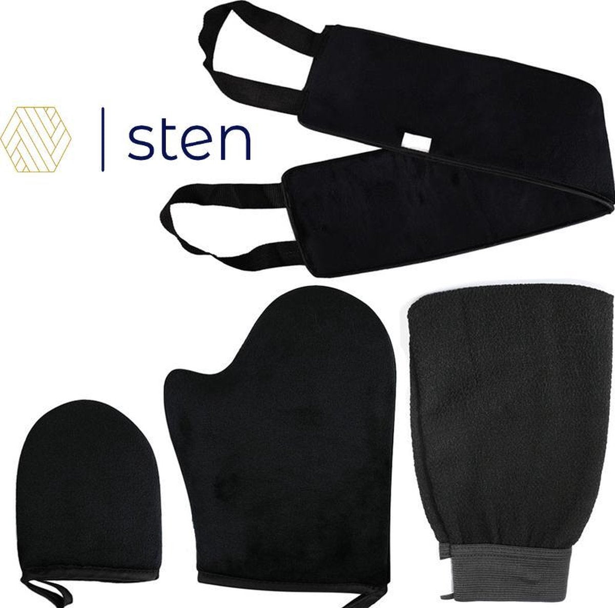 STEN | Zelfbruiner handschoen | Zelfbruiner rug | Zelfbruiner set | Foam handschoen | Scrub handschoen