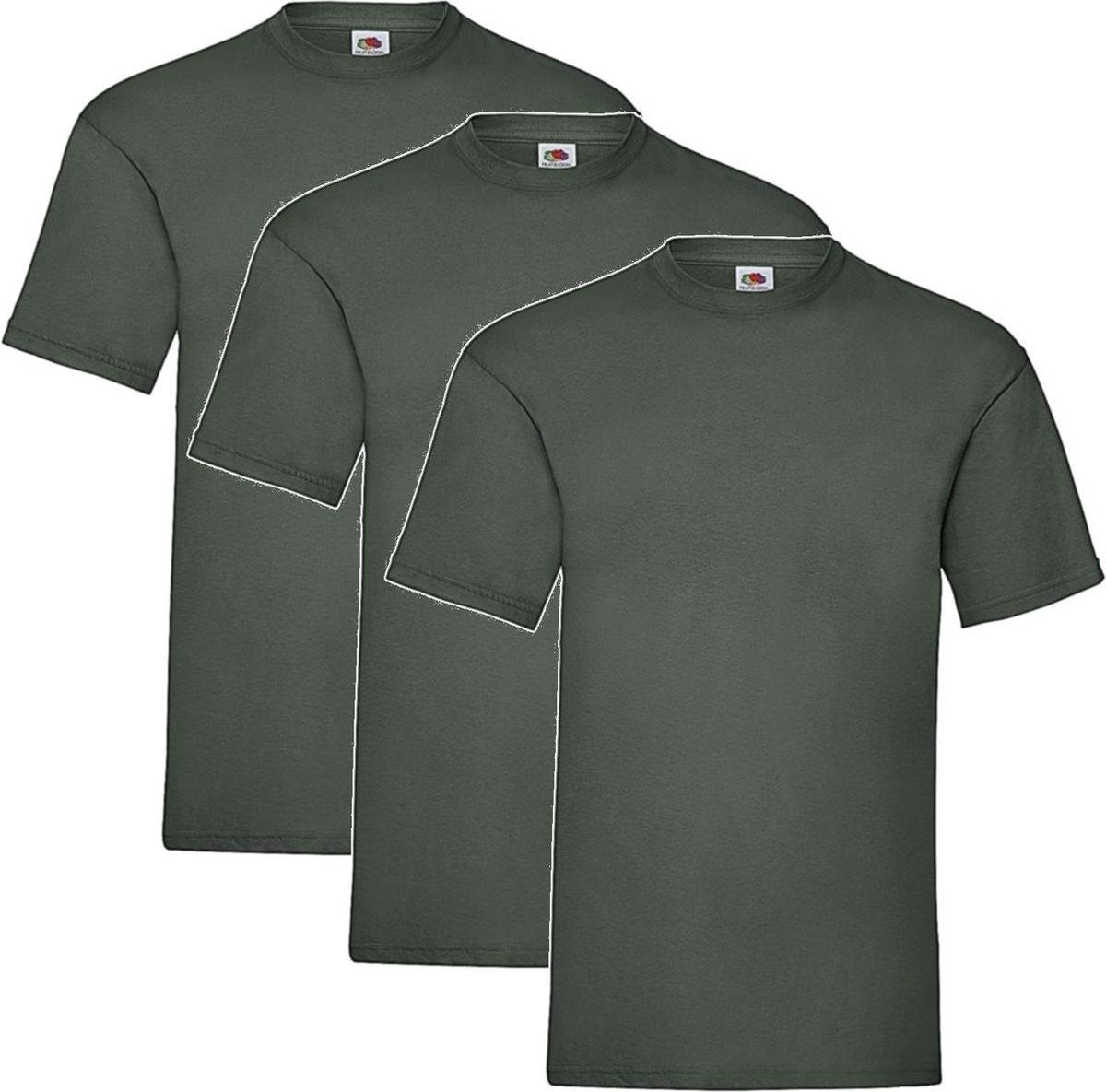 3 Pack - Fruit of The Loom - Shirts - Kids - Ronde Hals - Maat 128 - Donker Groen