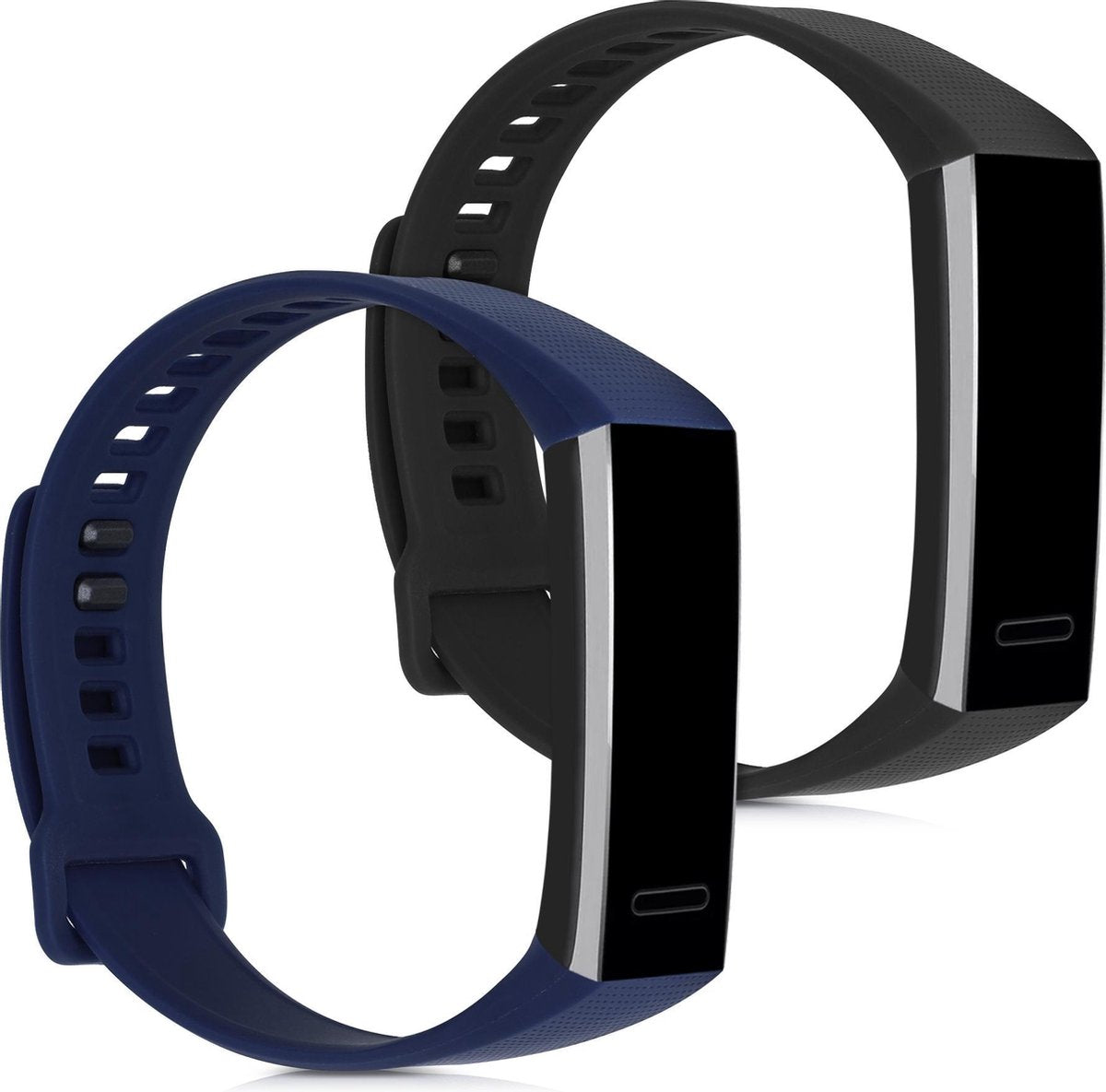 kwmobile 2x horlogeband voor Huawei Band 2 / Band 2 Pro - siliconen band voor fitnesstracker - zwart / donkerblauw