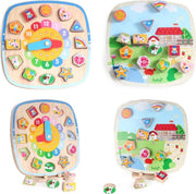 Boby 2-in-1 Dubbelzijdig Leer Klokkijken met Magnetische Vormenstoof en Sokkel- Massief Houten Ronde Leerklok - Houten Klokpuzzel 13-delig - Steekpuzzel Klok & Leer Cijfers & Vormenspel & Vormenstoof - Leerklok met sorteerfunctie