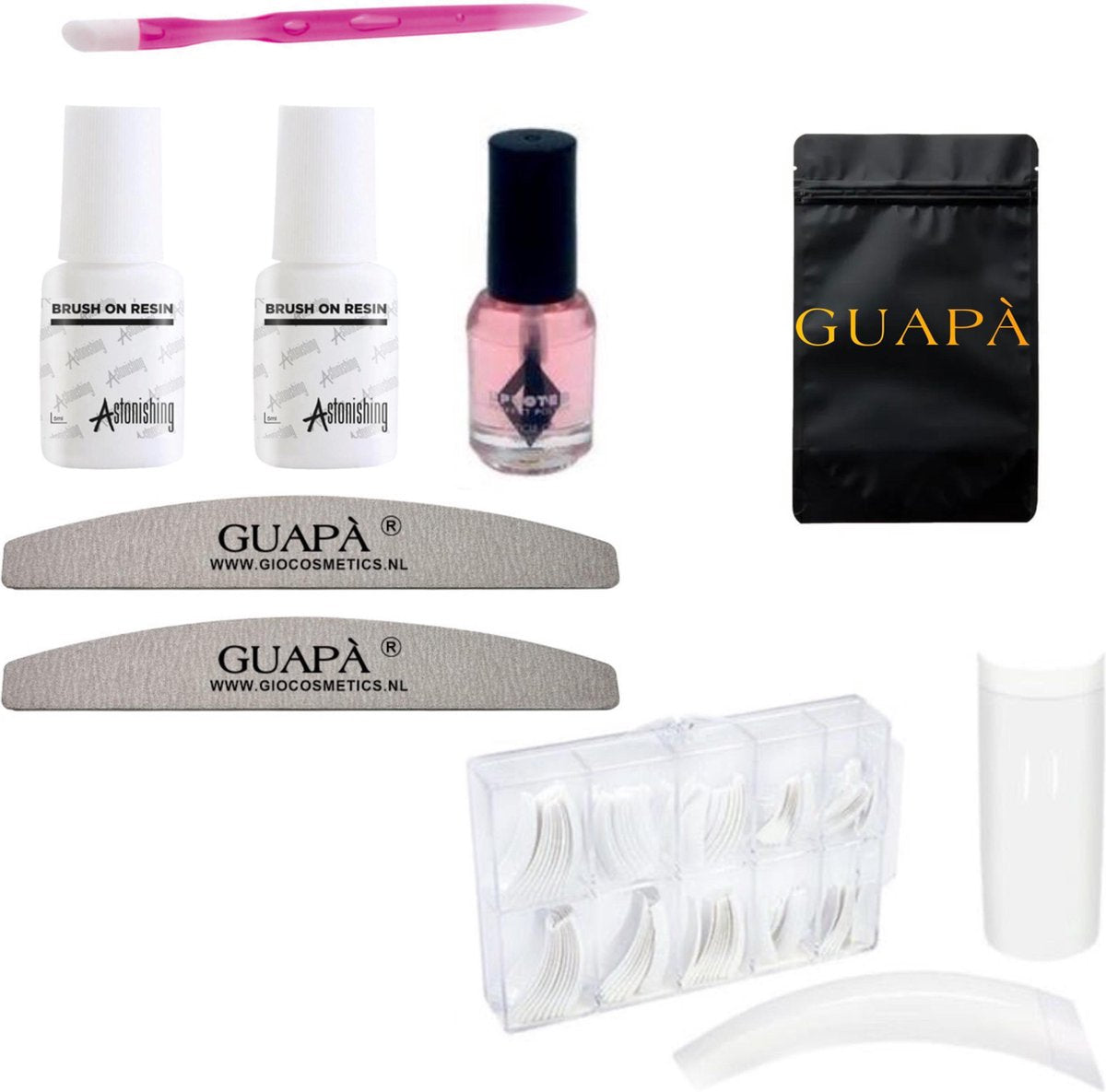 GUAPÀ - Kunstnagels Starter Kit met Tips - Nagellijm - Nagelvijlen en Nagelriem olie en Bokkenpootje - Voordeel Sets