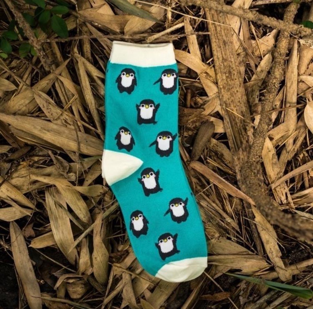 aqua blauwe /groen sokken met penguin