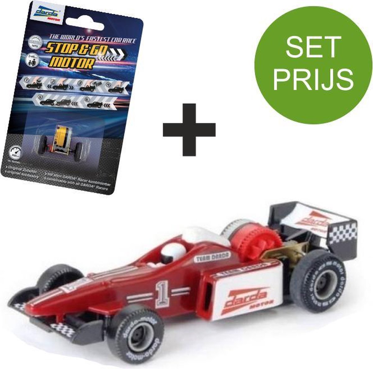 Darda Racebaan auto Formule 1 - F1 Auto (Rood)+ extra stop & go motor