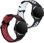kwmobile 2x horlogeband voor Huawei Watch GT2 (46mm) - siliconen band voor fitnesstracker - zwart / wit / zwart / rood