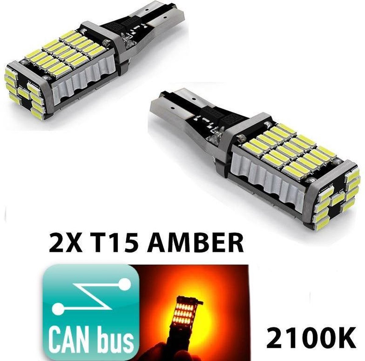 T15 W16W Led Lamp AMBER (Set 2 stuks) 2100K Canbus Geschikt | Led Signal Light | 12V | 2x | Stadslicht | Kentekenplaat Verlichting | 4014 45SMD | Autolamp | 2100 | 2200k| 2200 | Kelvin | 921| Autolampen | Car licht | Lampen | Oranje | 800 Lumen