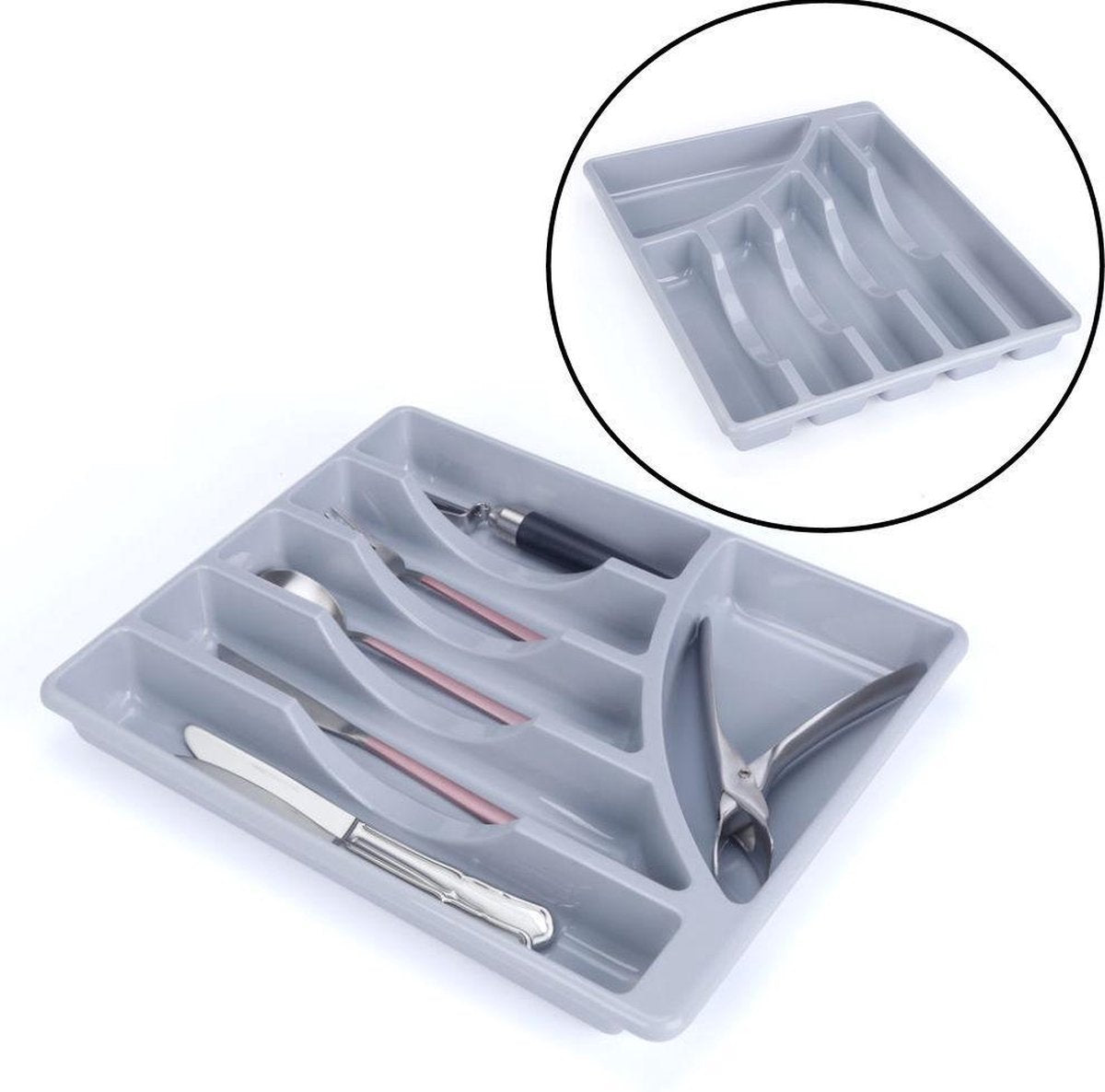 Decopatent® Besteklade - Met 6 Vakken - Bestekbak - Kunstof - Bestekbakken - Keukenla bestek organizer - 29.7x35.7x4.5 Cm - Grijs