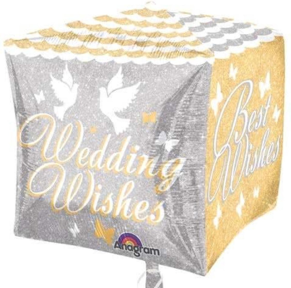 Folieballon - Wedding wishes - Kubus - 38x38cm - Zonder vulling