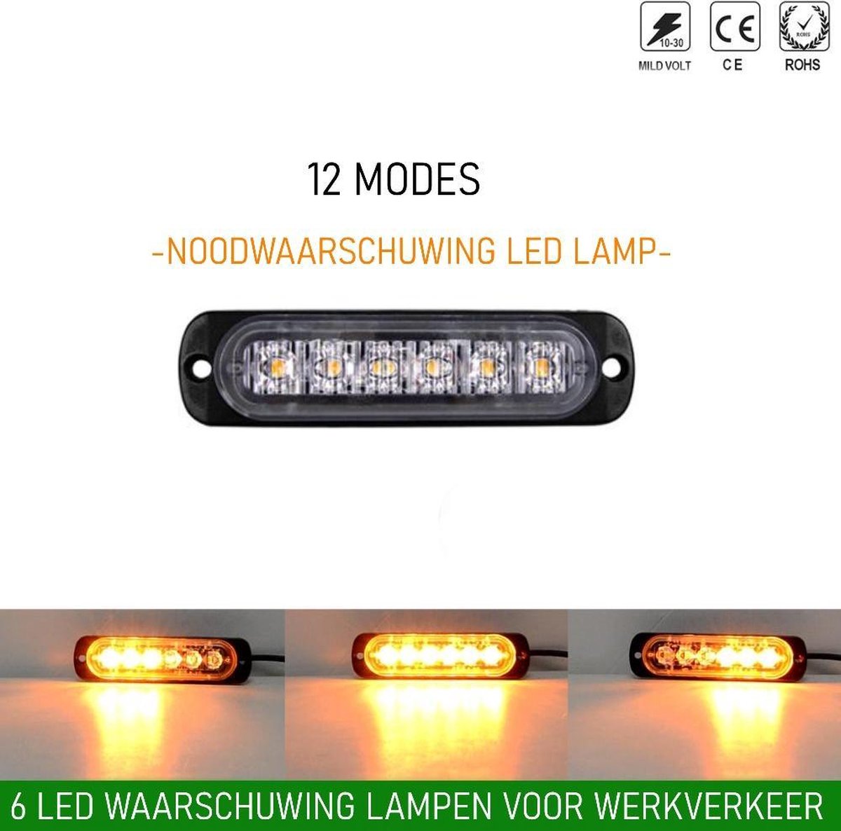 1 stuks Waarschuwingslamp - 12V / 24V LED - 18W - 2000K - Noodverlichting - Werkverkeer - 6 LED - 18 Modes - Flitspatronen - AMBER - Oranje - Knipperlampen -  Waarschuwingslampen - Knipper -  Gevaar - Noodverlichting -