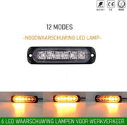 1 stuks Waarschuwingslamp - 12V / 24V LED - 18W - 2000K - Noodverlichting - Werkverkeer - 6 LED - 18 Modes - Flitspatronen - AMBER - Oranje - Knipperlampen -  Waarschuwingslampen - Knipper -  Gevaar - Noodverlichting -