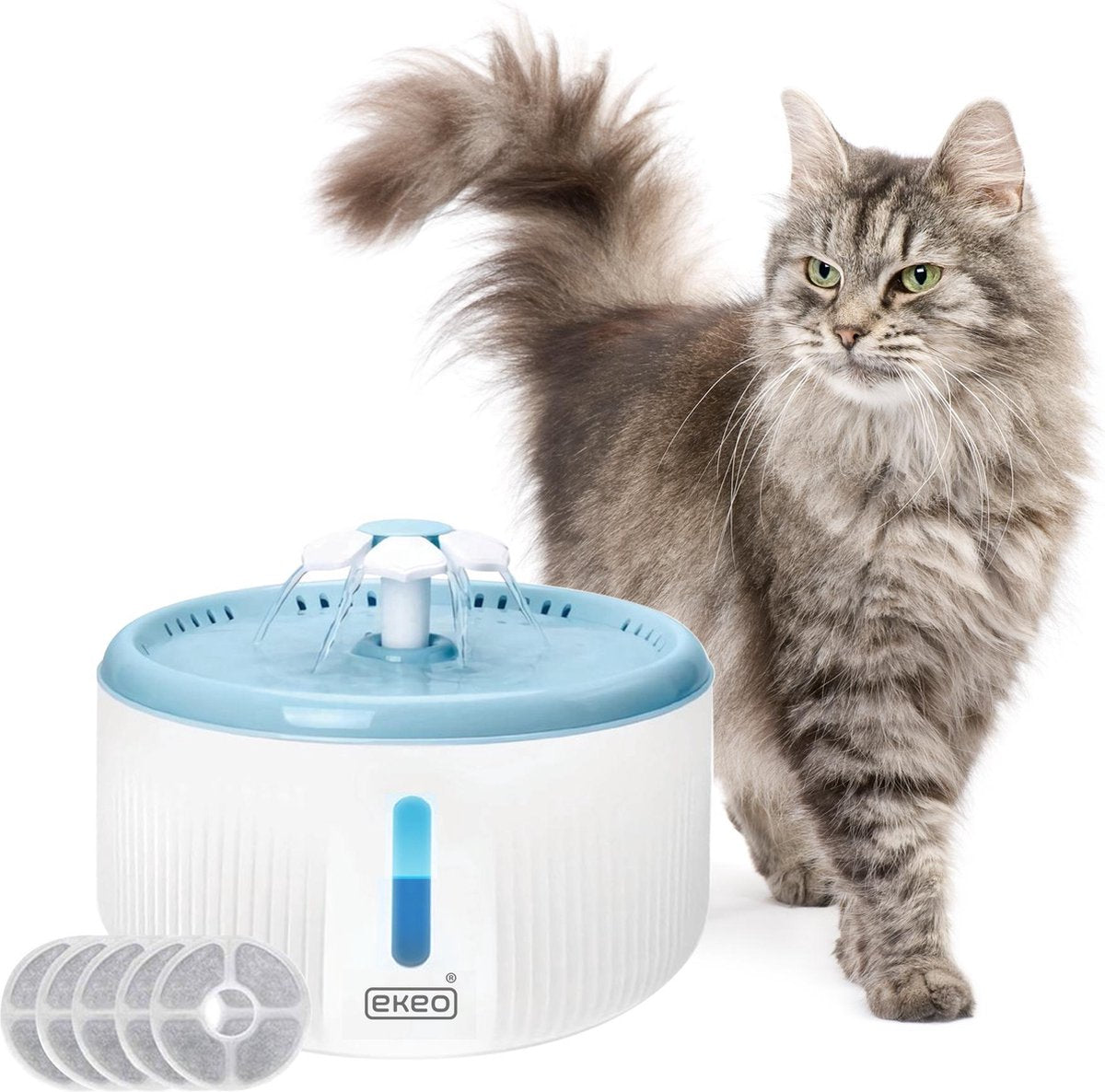 Waterfontein 2L - Kattenfontein - drinkfontein- drink fontein huisdieren - poezen waterbron - dieren drinkbak - water bak voor kat en hond - inc. 5 filters