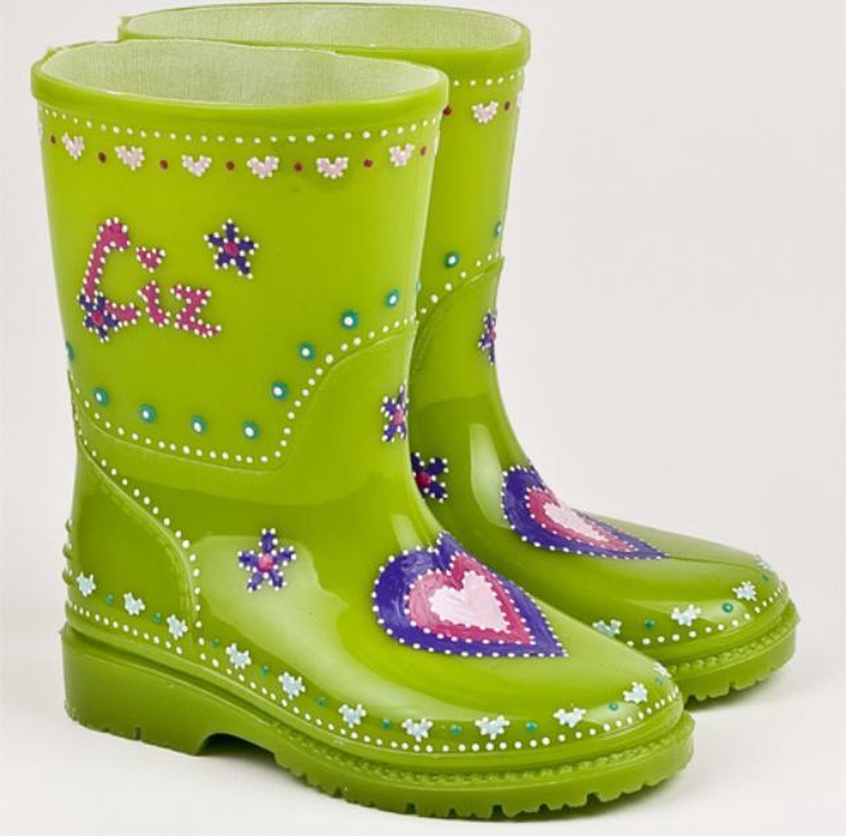 Leuk kado met naam kinder regenlaarzen  hartje maat 20 - groen