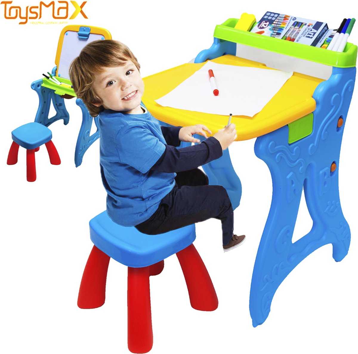 ToysMax Kindertafel met Krukje - Tekentafel Kinderen - Speeltafel - Knutseltafel - Speelgoed 3 Jaar - Jongens speelgoed