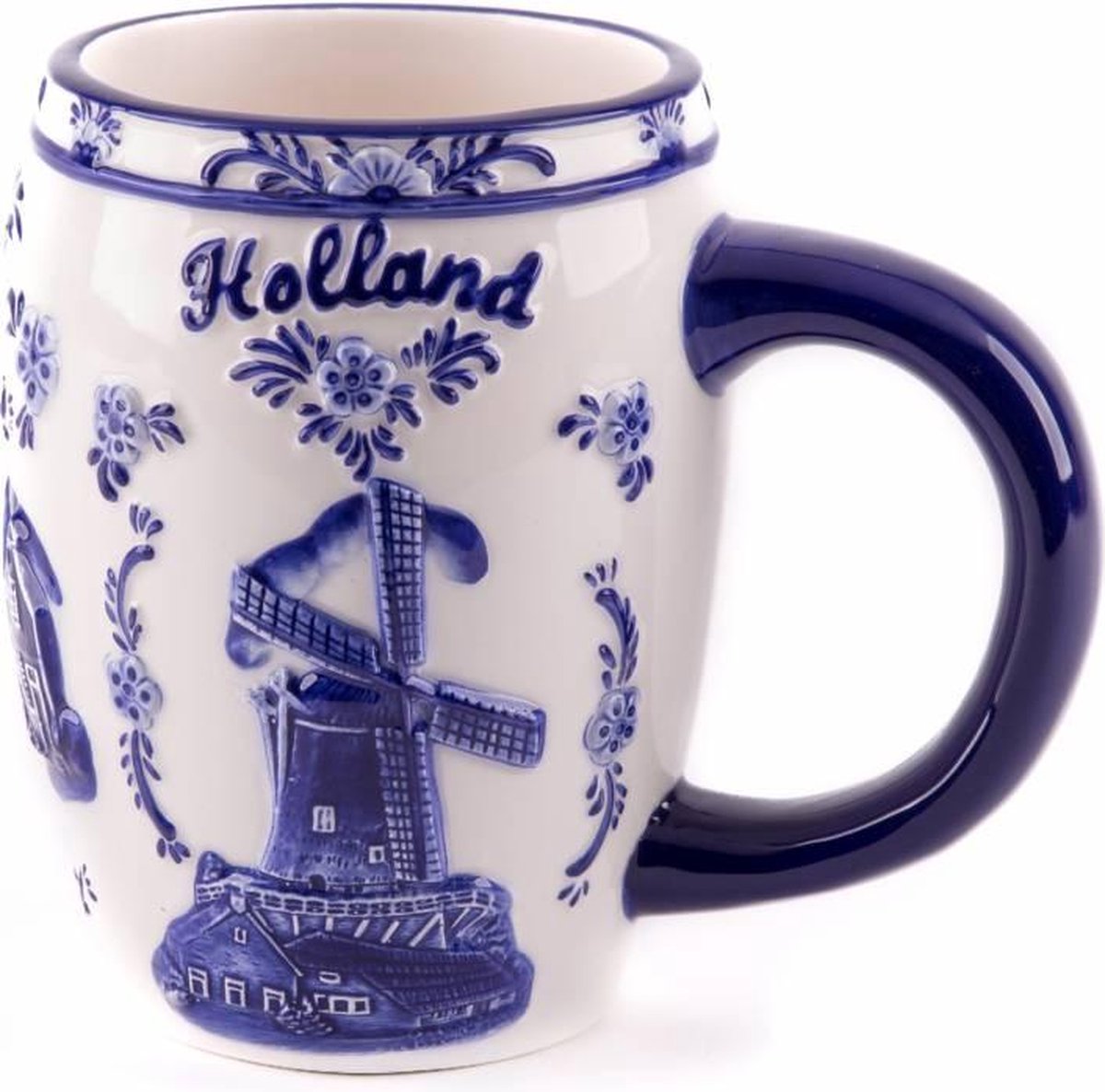 Delfts Blauw Embossed Beker Molens Holland - Souvenir