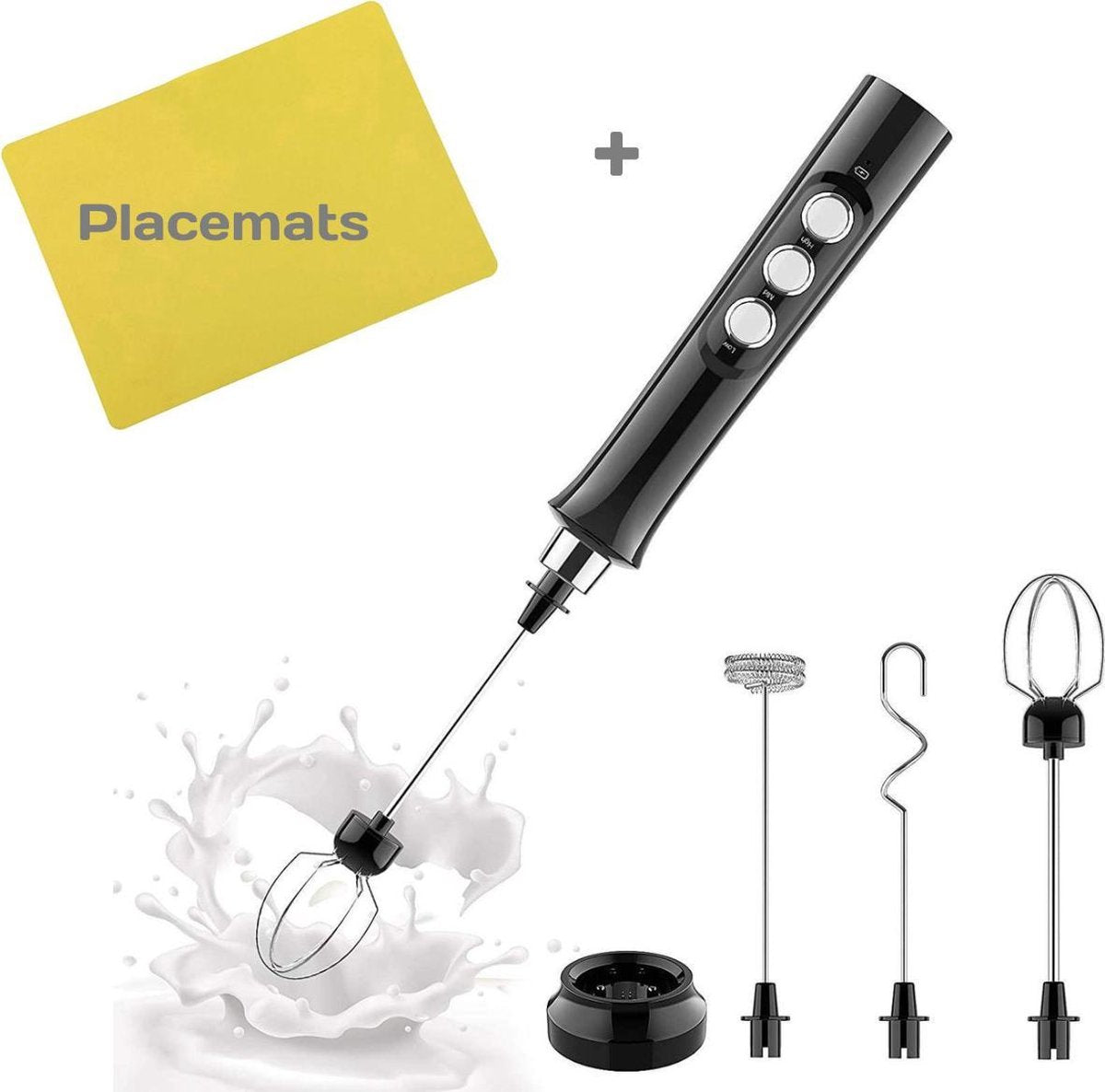 BOTC Melkopschuimer - Milk Frother + Placemats - Melkopschuimer electrisch - Zwart