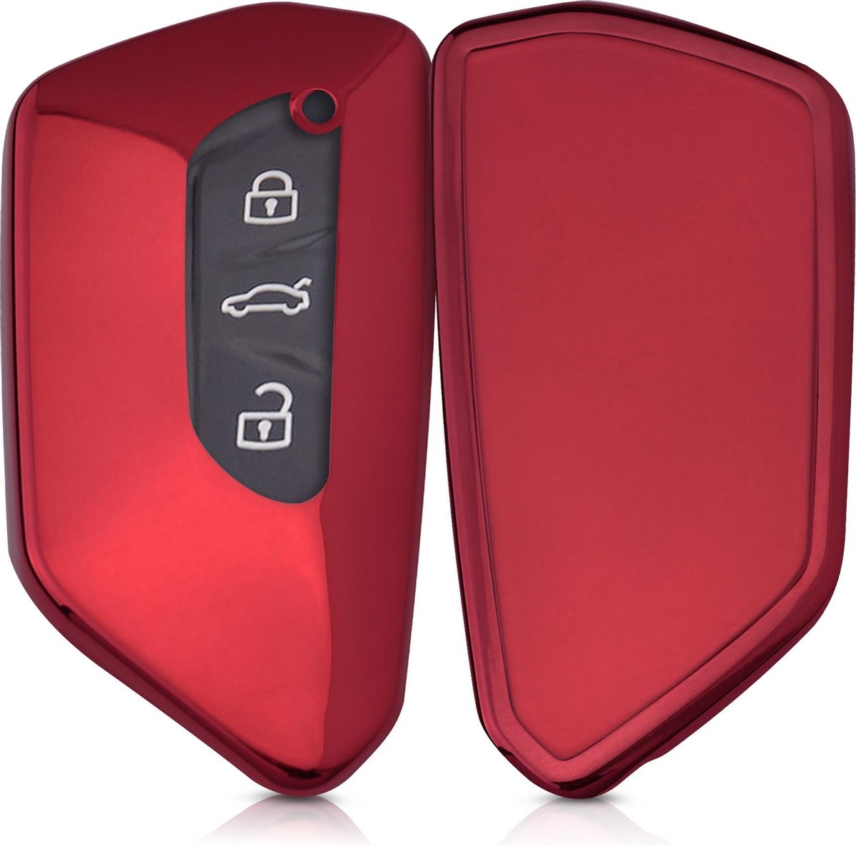 kwmobile autosleutelhoes voor VW Golf 8 3-knops autosleutel - TPU beschermhoes in hoogglans rood