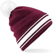 Bordeaux rode/witte beanie muts met pompon voor dames