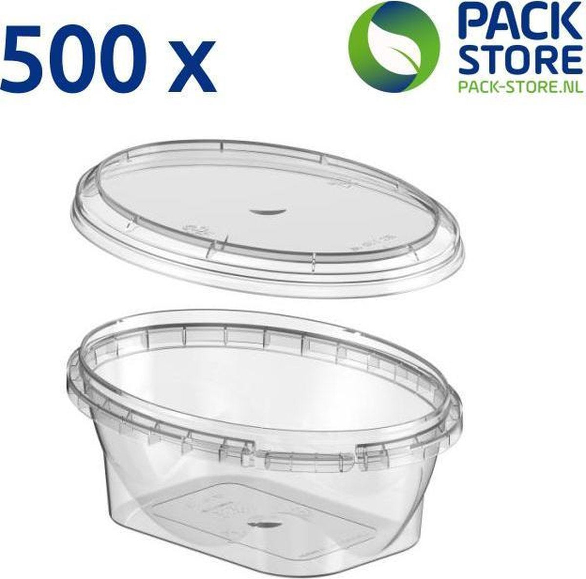 500 x Ovale plastic bakjes met deksel (175 ml) - Transparant - Geschikt voor diepvries