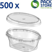 500 x Ovale plastic bakjes met deksel (175 ml) - Transparant - Geschikt voor diepvries